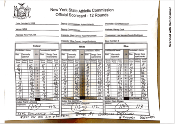 Фото и статистика судейских записок боя Головкин – Деревянченко