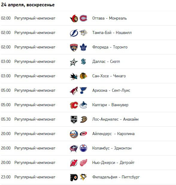 Хоккей на выходных: расписание матчей НХЛ