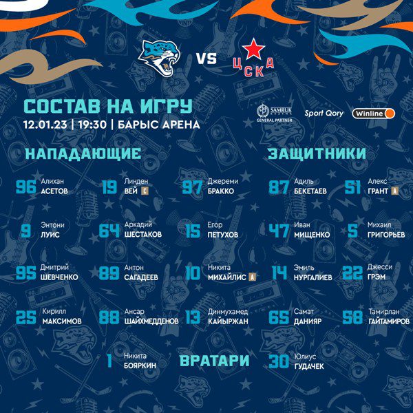 «Барыс» представил состав на матч КХЛ против ЦСКА