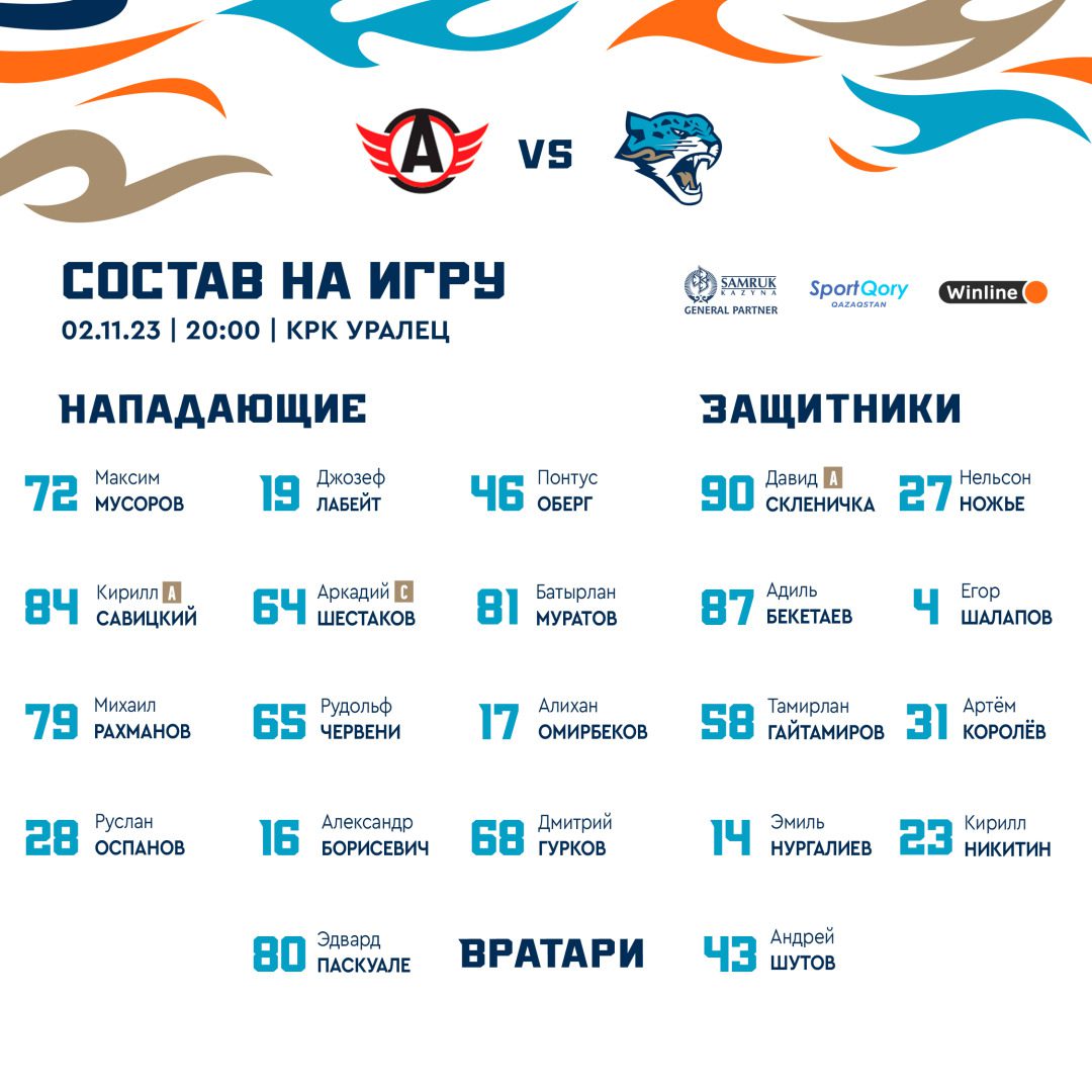 «Барыс» назвал состав на матч в Екатеринбурге