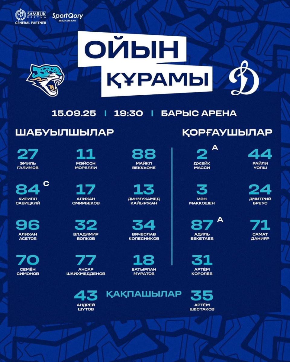 «Барыс» представил состав на матч с московским «Динамо»